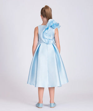 Mama Luma Girls Large Bow Occasion Dress in Blue