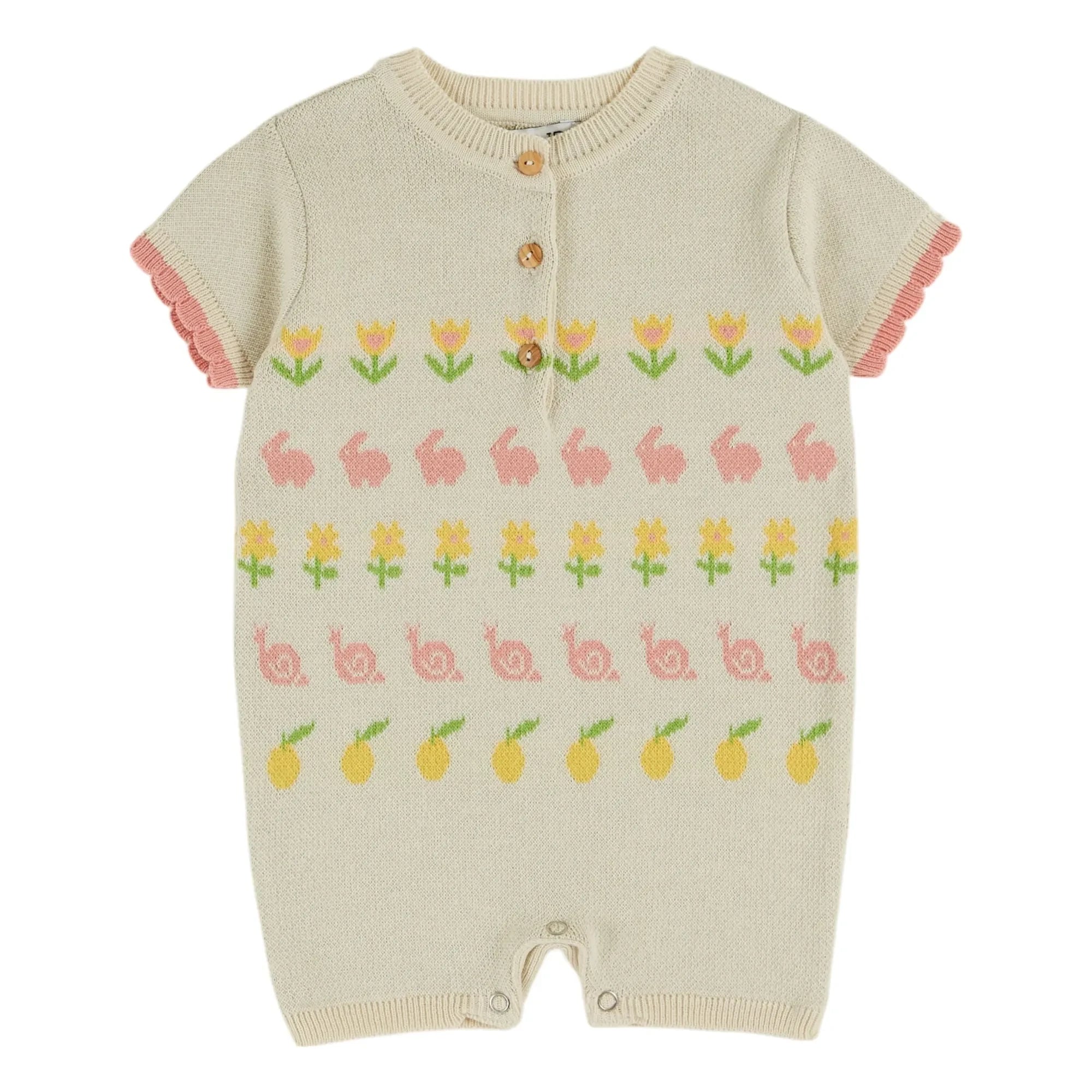 Emile et Ida - Organic Cotton Knit Bunny Romper | Beige