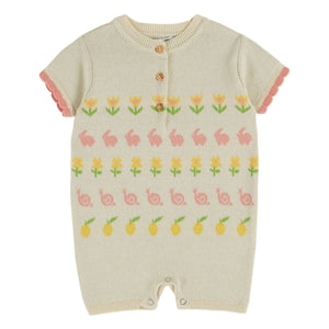 Emile et Ida - Organic Cotton Knit Bunny Romper | Beige
