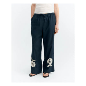 Thinking Mu - Brigitte Fish organic cotton trousers | Navy Blue