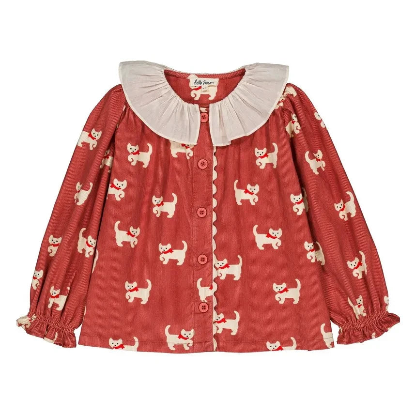 Hello Simone - Myrtille Cats Ribbed Velvet Blouse | Brick Red