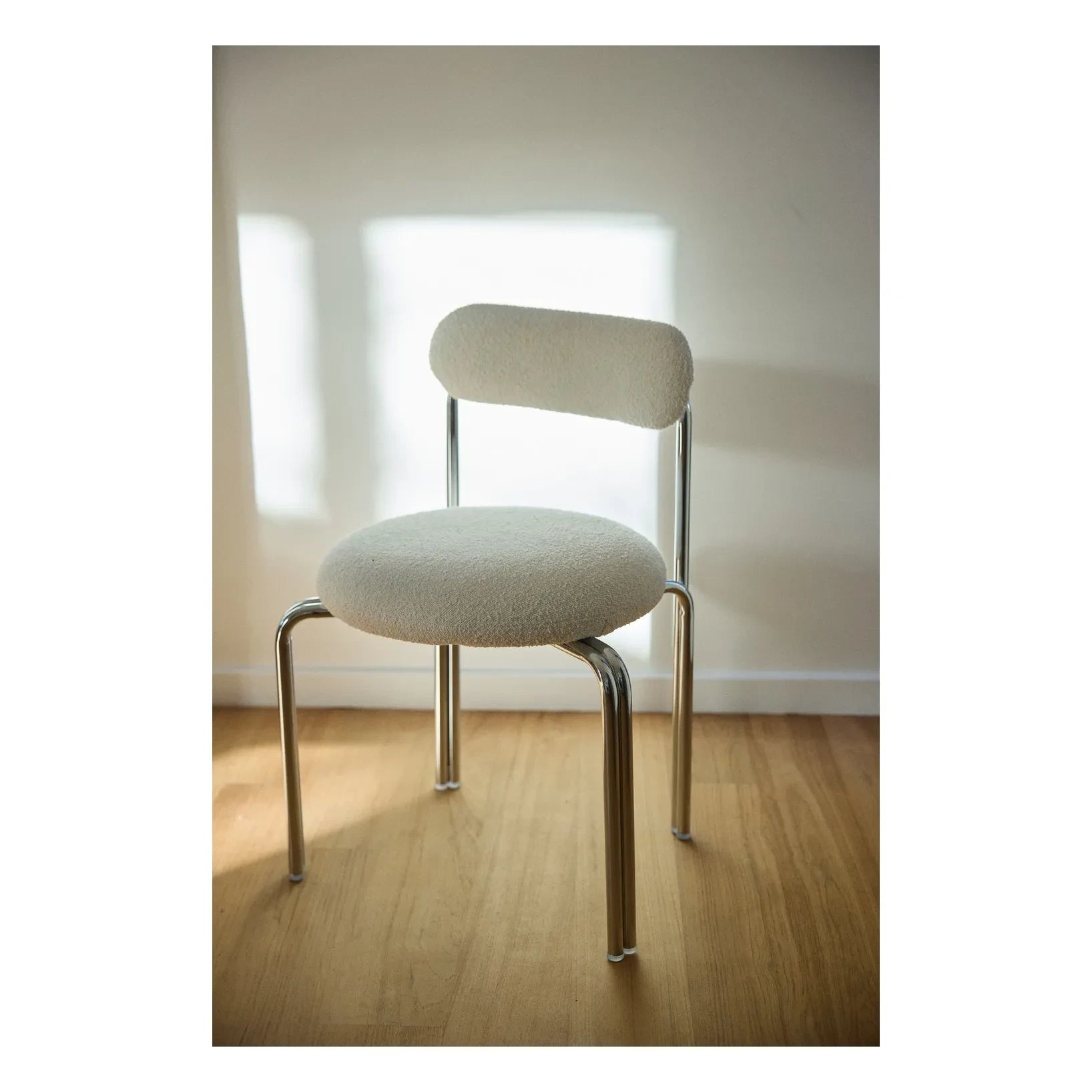Gabrielle Paris - Violette bouclette and chrome-plated steel chair | Cream