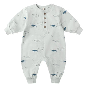 Quincy Mae - Narwhals Organic Cotton Romper | Light Blue