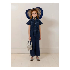 Bonpoint - Denim Lania Organic Cotton Romper | Indigo Blue