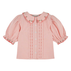 Emile et Ida - Checkered Embroidered Blouse Organic Cotton | Pink