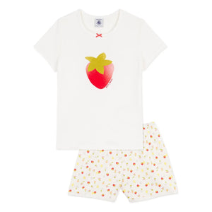 Petit Bateau - Strawberry Patterned Organic Cotton Short Pajamas | Ecru