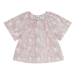 Petit Bateau - Cotton Bi-Elastane Floral Loose Blouse | Gray Blue