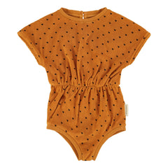 Piupiuchick - Organic Cotton Terry Heart-Print Romper | Camel
