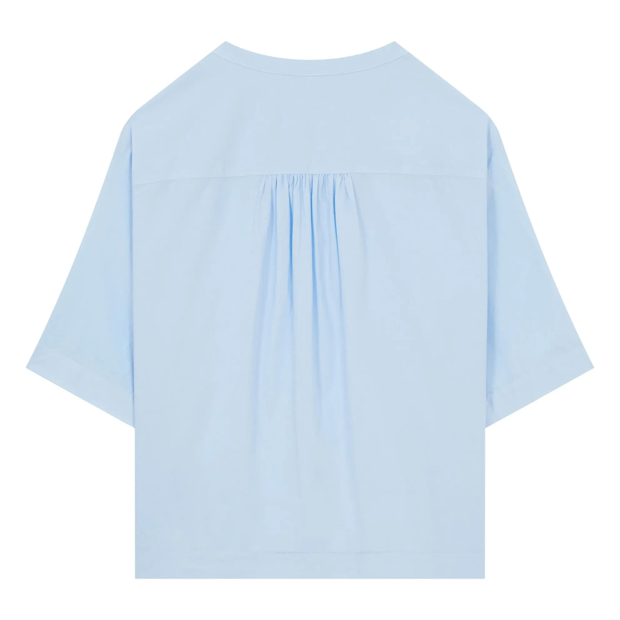 Pomandère - Cotton Poplin Short Sleeve Blouse | Light Blue