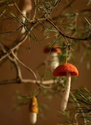 Muskhane - Felt Mushroom Christmas Decorations - Set of 6 | Orange
