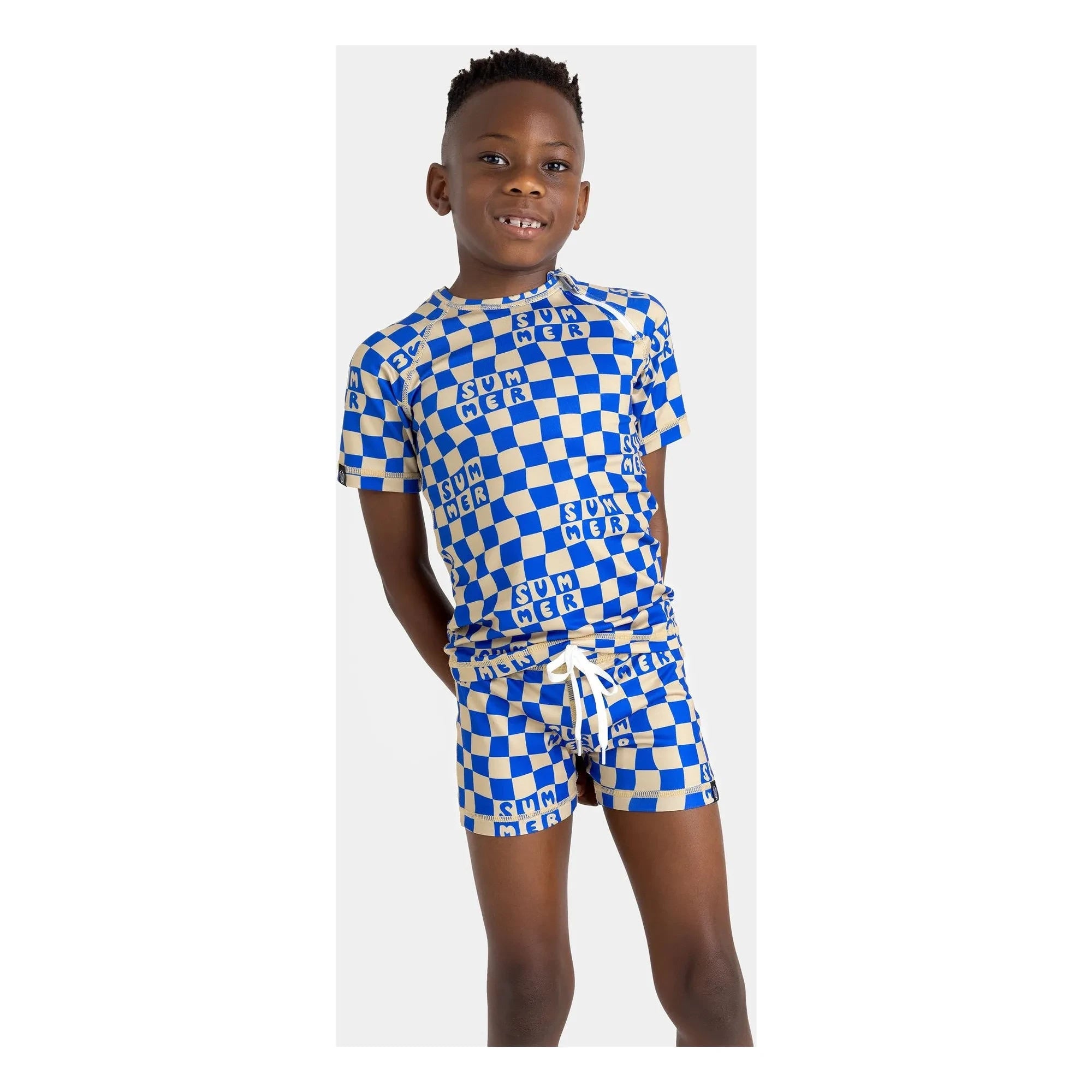 Beach & Bandits - Checkered Yaz UV Protection T-Shirt Made from Recycled Fibers | Navy Blue