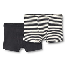 Wheat - Pack of 2 Louis Ribbed Striped Organic Cotton Boxer Briefs | Black