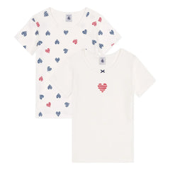 Petit Bateau - 2-Pack Striped Heart Organic Cotton T-Shirt Set | White