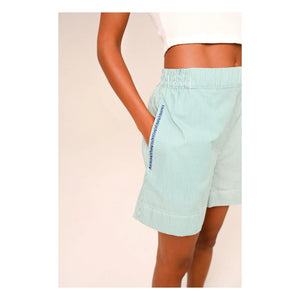 Sacrécoeur - Lilo Poplin Embroidered Shorts | Aqua Green