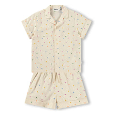 Molo - Lexi Hearts Organic Cotton Short Pajamas | Ecru
