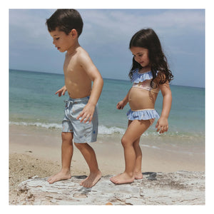 Wheat - Hansi Recycled Fiber Striped Swimsuit | Light Blue
