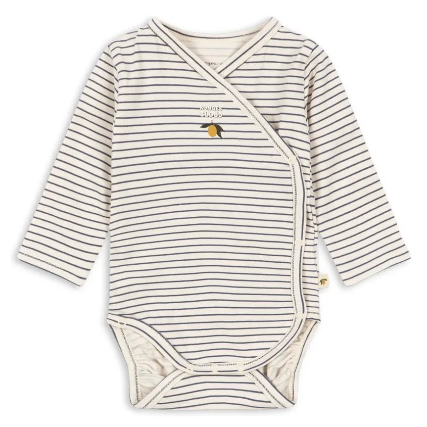 Konges Sløjd - Basic Striped Organic Cotton Front-Crossover Bodysuit | Ecru