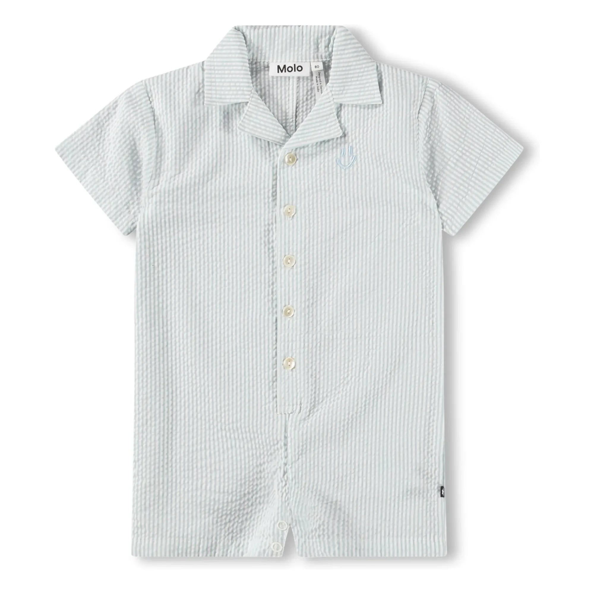 Molo - Falk Striped Organic Cotton Romper | Light Blue