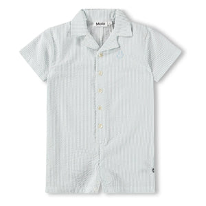 Molo - Falk Striped Organic Cotton Romper | Light Blue