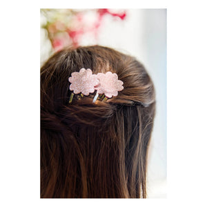 Tartine et Chocolat - 2-Piece Hibiscus Glitter Hairpin Set | Powder Pink