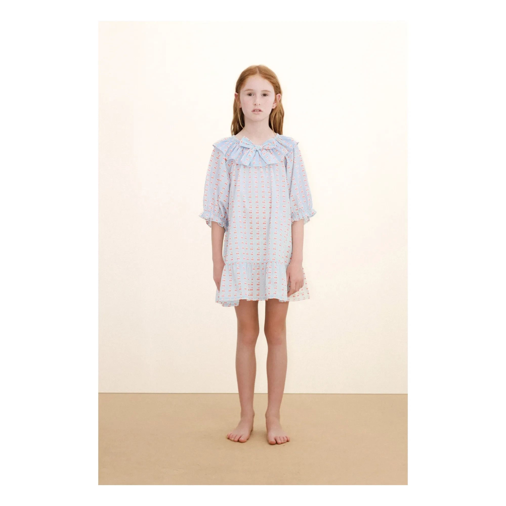 Tinycottons - Cherry Ruffled Dress | Ice Blue