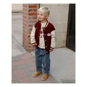 Rylee + Cru - Velvet Varsity Bomber Jacket | Burgundy
