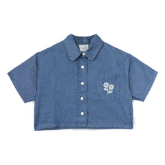 Mipounet - Denim gömlek Amélie Fleurs Coton BCI | Mavi