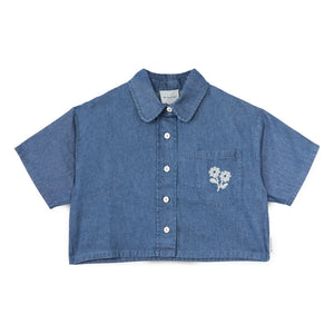 Mipounet - Denim gömlek Amélie Fleurs Coton BCI | Mavi