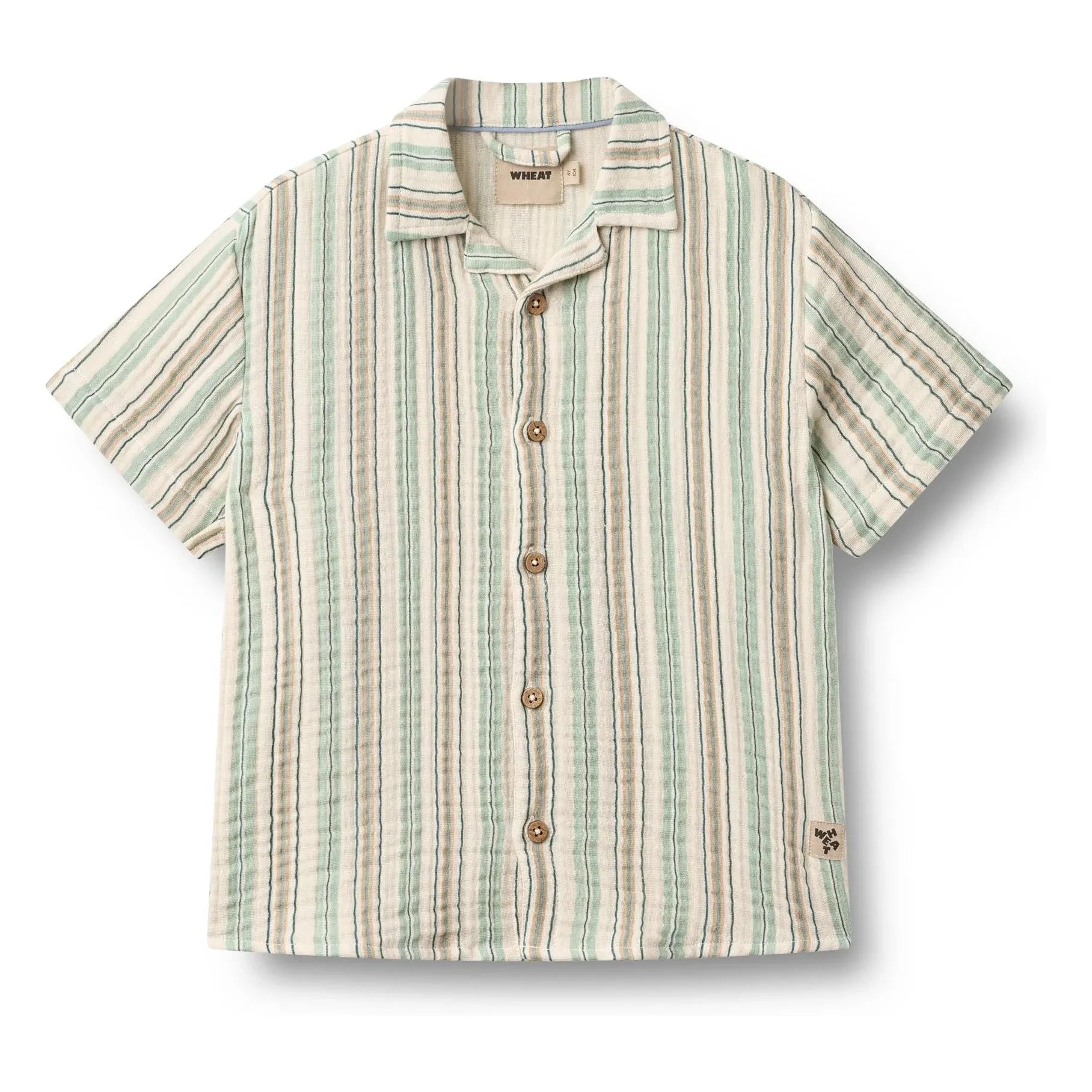 Wheat - Anker Striped Organic Cotton Shirt | Light Green