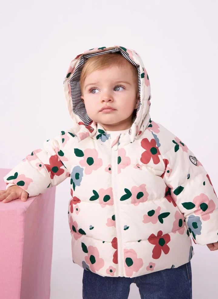 Petit Bateau - Baby Floral Puffer Jacket | Ecru