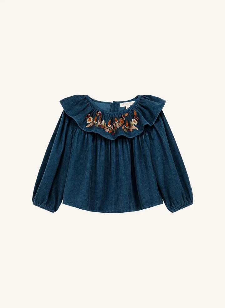 Louise Misha - Eneila organic cotton blouse | Denim blue