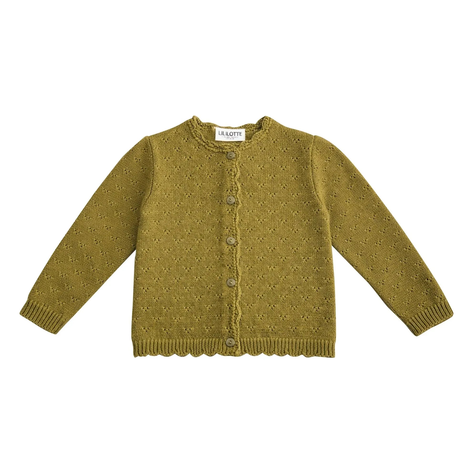 Lililotte - Pointelle Victoire Organic Cotton Cardigan | Olive