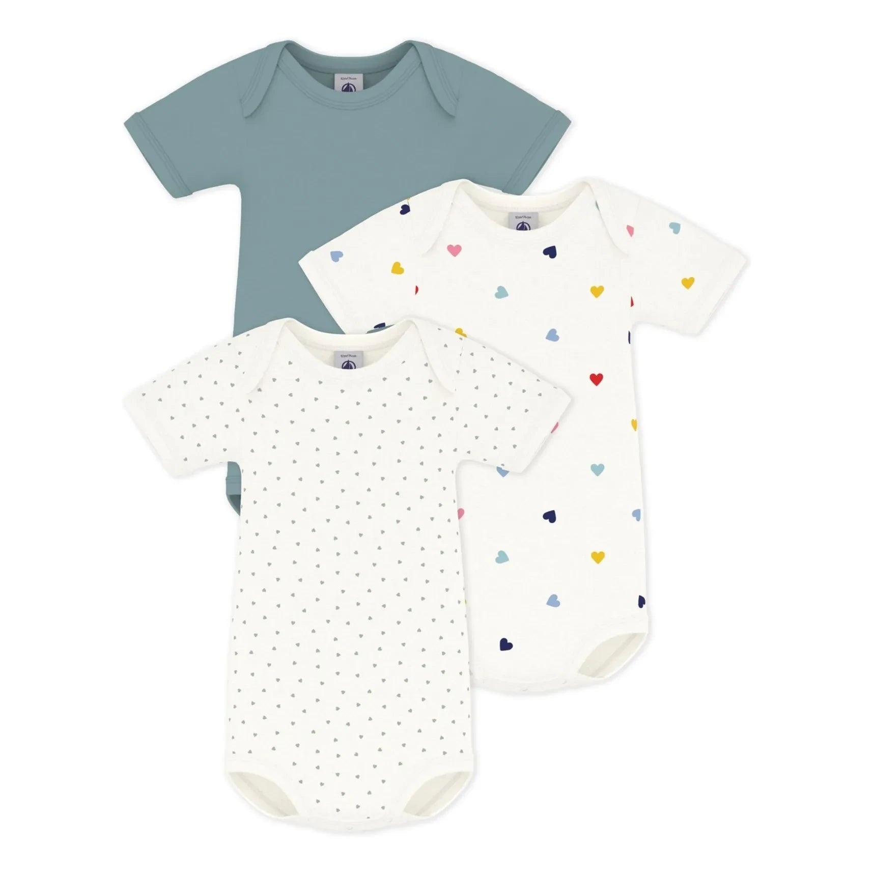 Petit Bateau - 3-piece Organic Cotton Heart Bodysuit Set | Blue