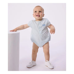 Petit Bateau - Striped Seersucker Organic Cotton jumpsuit | Light Blue