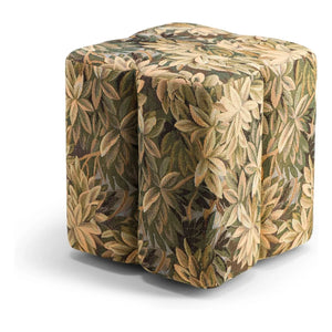The Socialite Family - Fiori pouf in green leaf pattern tapestry fabric | White
