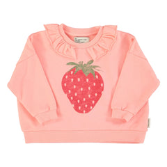 Piupiuchick - Strawberry Organic Cotton Ruffled Sweatshirt | Pink