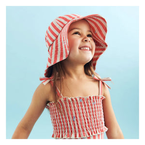 Wheat - Bora Striped UV-Protective Hat Recycled Fiber Flowers | Red