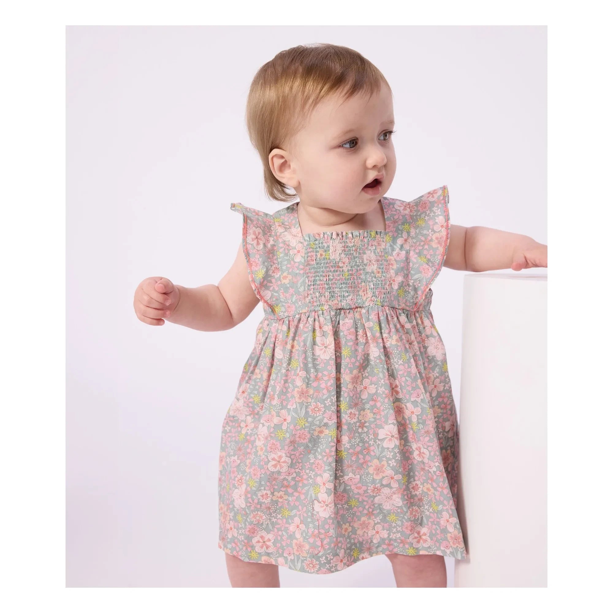 Petit Bateau - Organic cotton floral print dress and bloomer set | Grey Blue