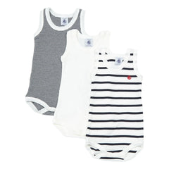Petit Bateau - Set of 3 Organic Cotton Striped Baby Rompers | Blue