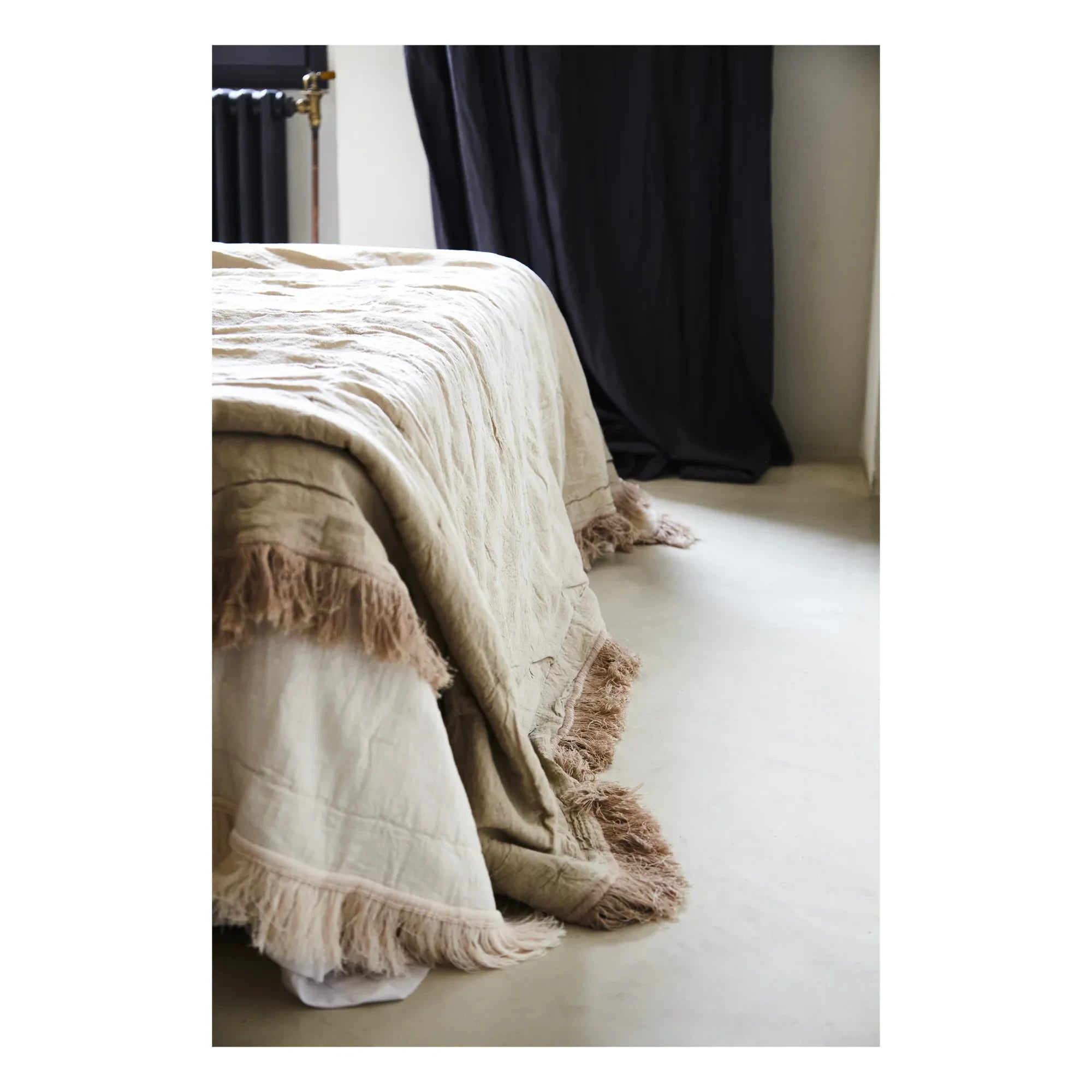 Autumn - Organic Cotton and Linen Fringed Bedspread | Oak