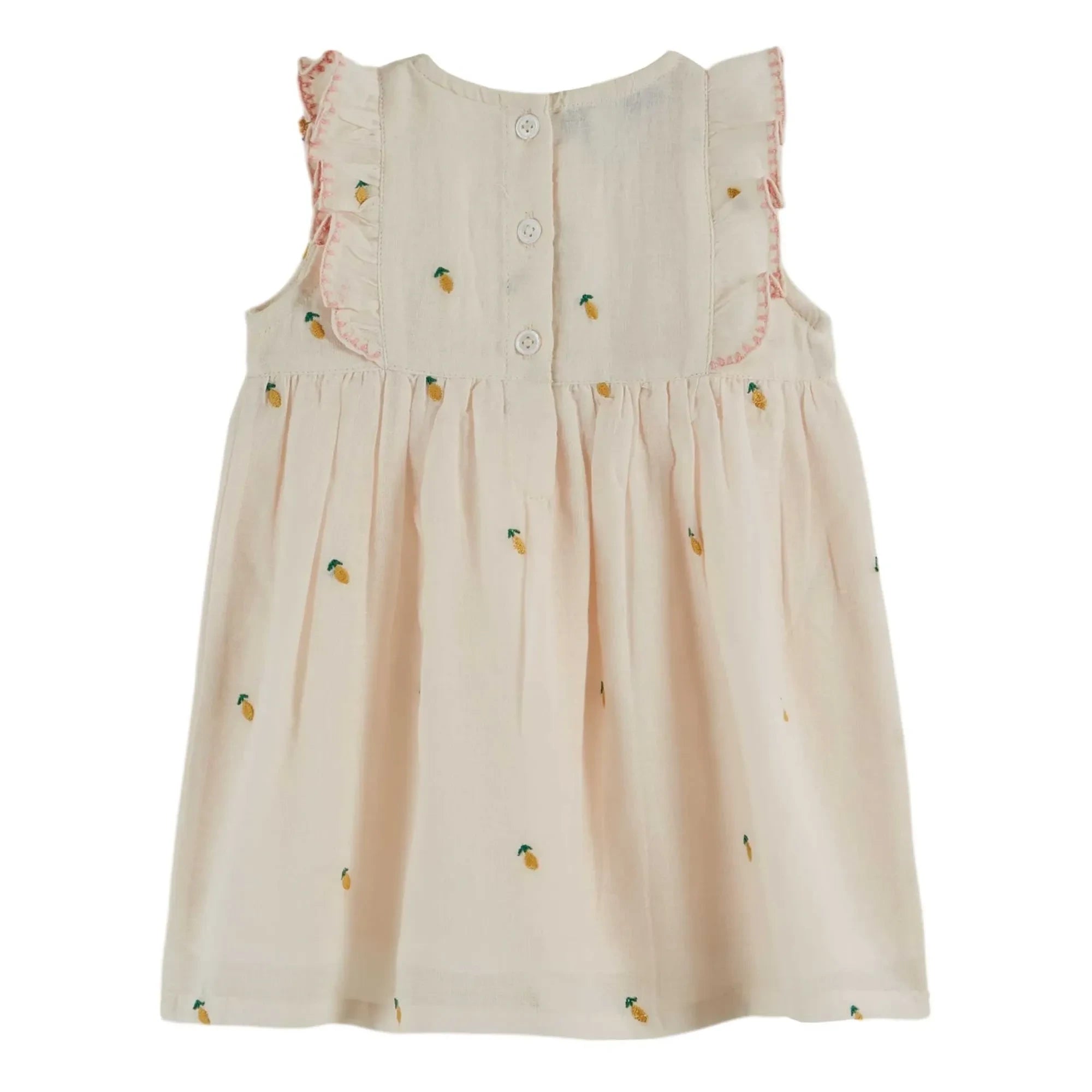 Emile et Ida - Lemon Embroidered Dress with Bib | Cream