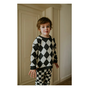 Yuki - Organic Cotton Checkered Sweater | Gray