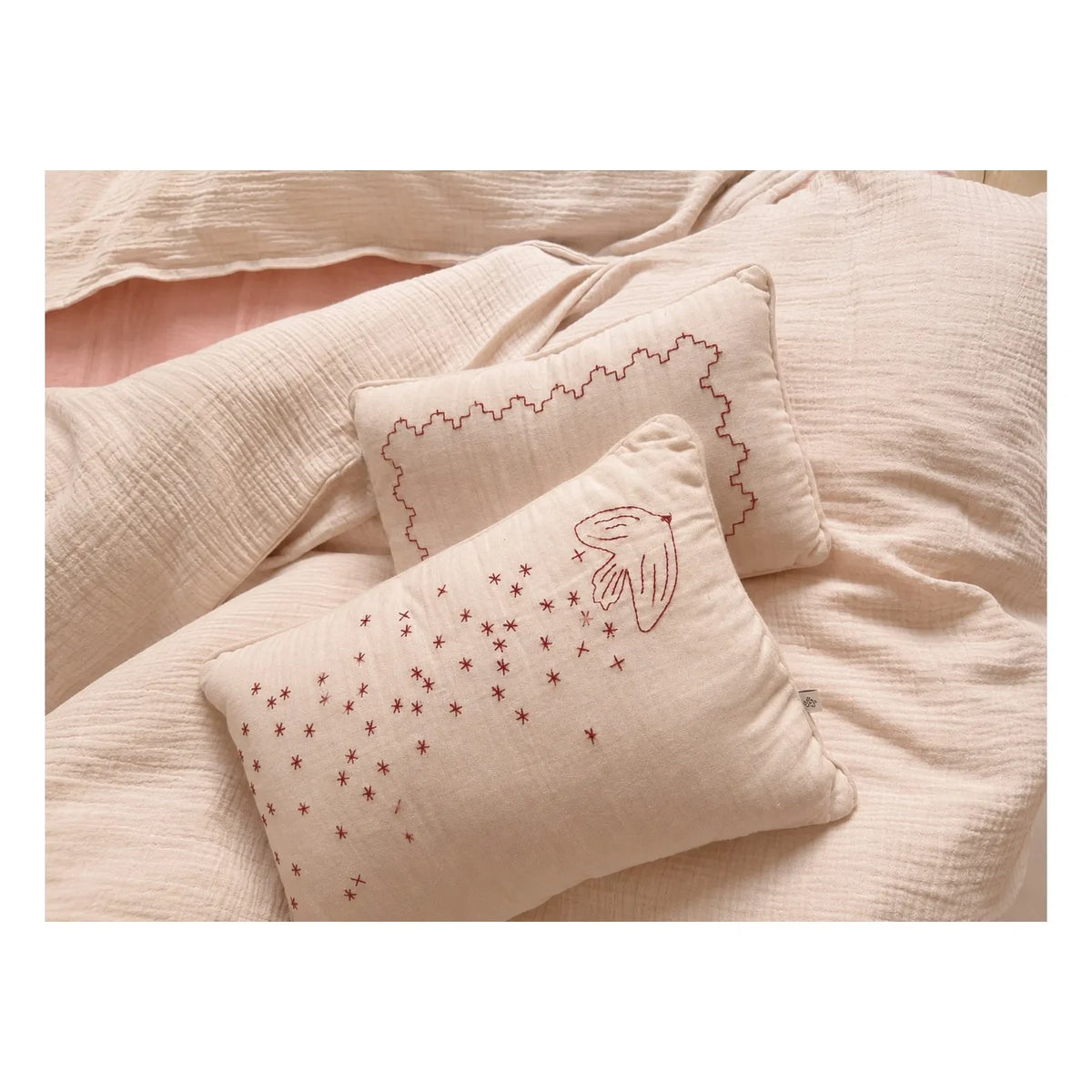 Editions Aimable - Camille embroidered frieze cushion | Powder Gauze