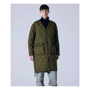 Taion - Military Unisex Long Zip Quilted Coat | Olive Green