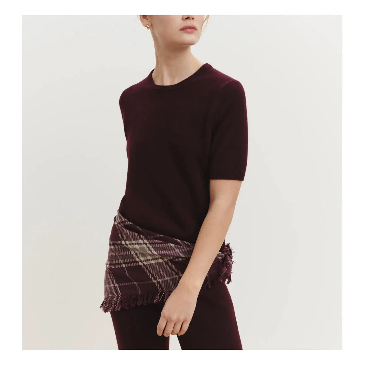 Bompard - Swann Tartan Cashmere Mini Scarf | Garnet