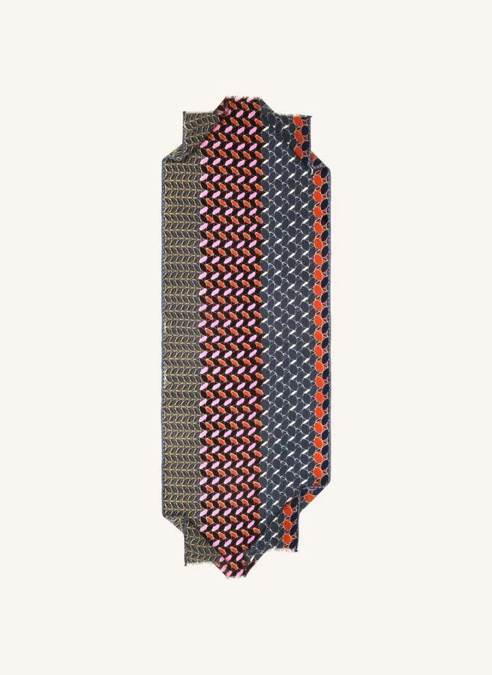 Epice Paris - Wool and Silk Shawl | Variegated grey - Navy - Red
