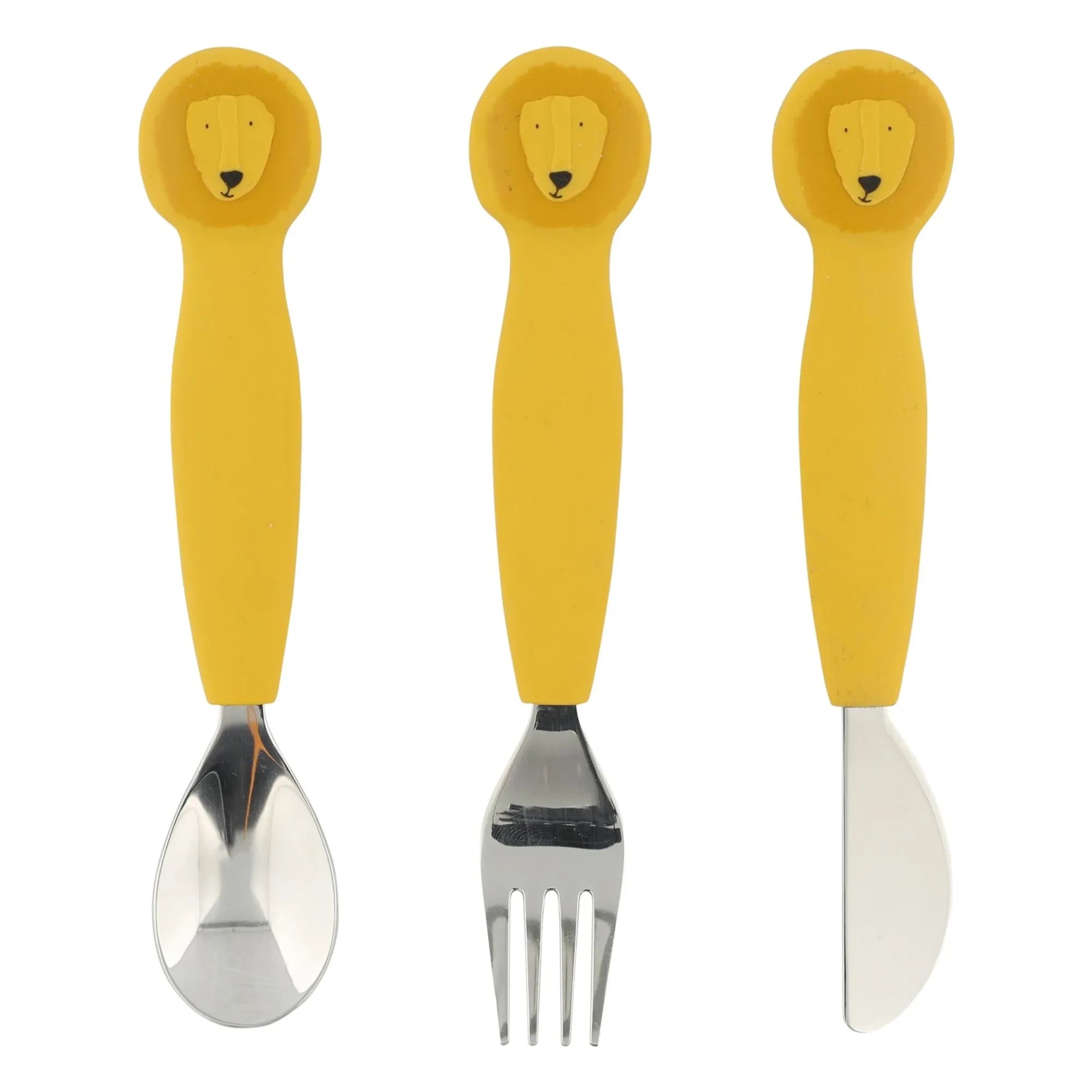 Trixie - Mr. Lion Silicone Fork, Spoon, and Knife Set - 3 Pieces | Yellow
