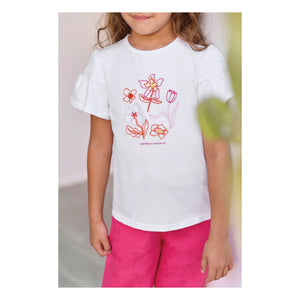 Tartine et Chocolat - Floral Embroidered Balloon Sleeve T-Shirt | White