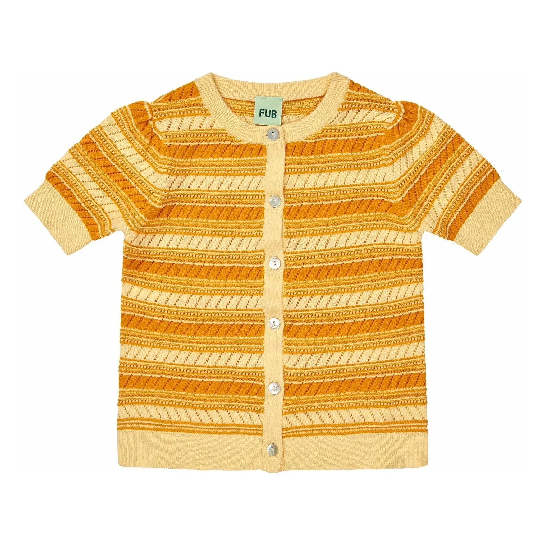 FUB - Organic Cotton Extra Fine Knit Short Sleeve Cardigan | Pale Yellow