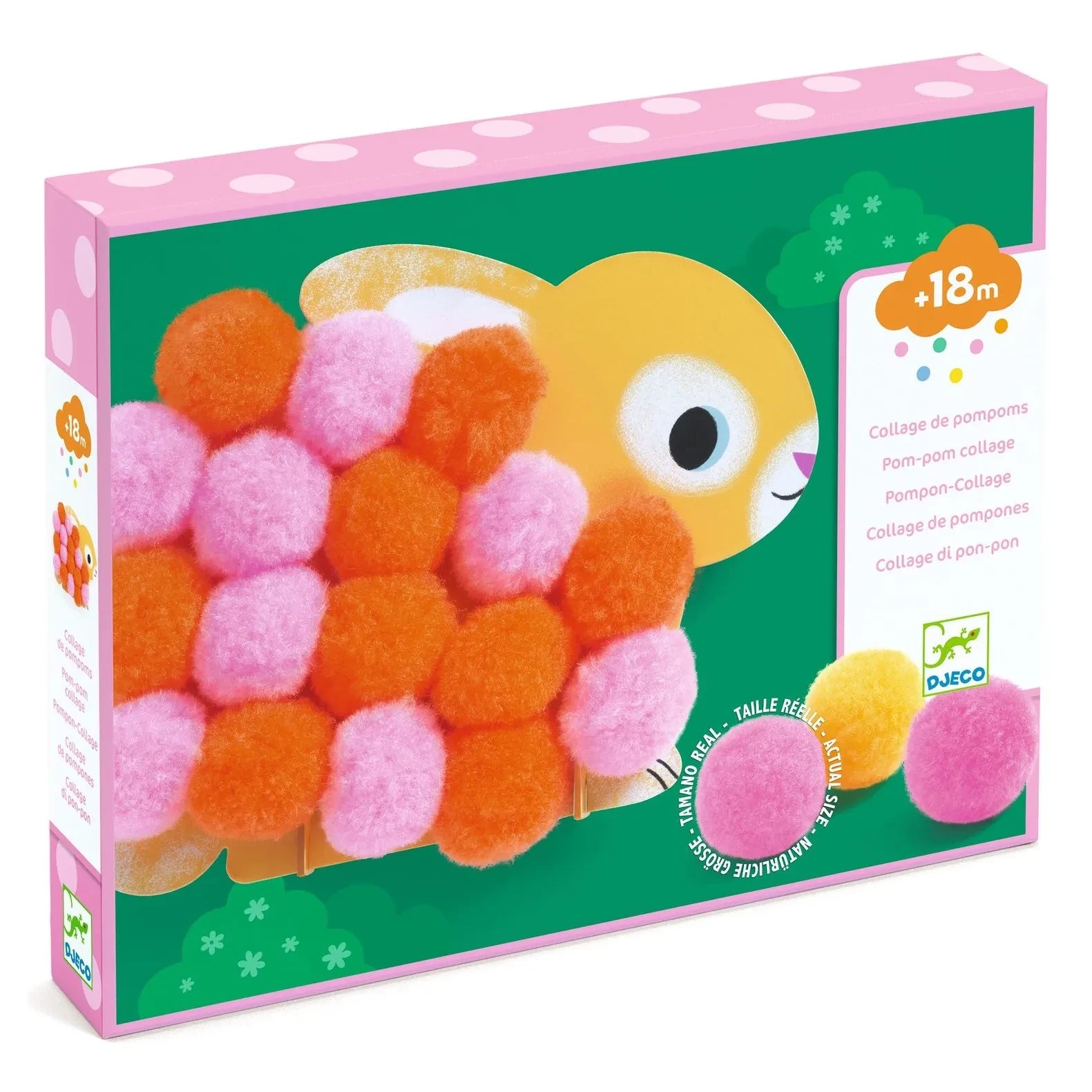 Djeco - Pompom Collage with Animals and Round Pom-Poms